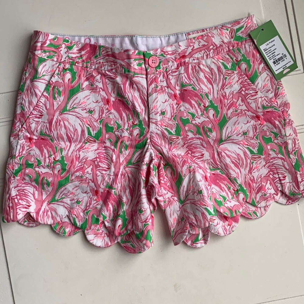 NWT Lilly Pulitzer 5” Buttercup Scallop Stretch Flamingo Shorts 00